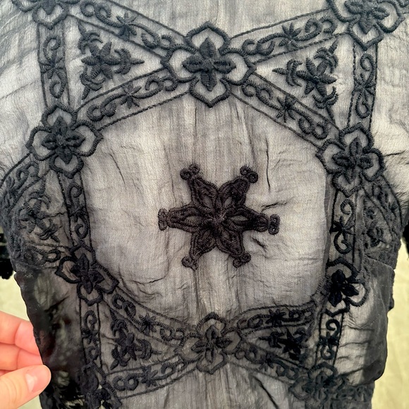 Forever 21 Sheer Black Embroidered Crop Top/ Goth, Witchcore, Royalcore /Small - Picture 4 of 5